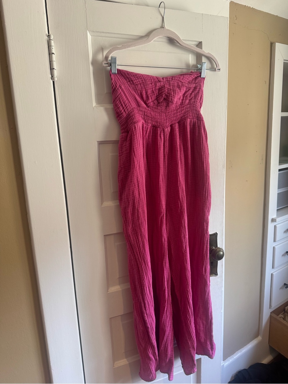 Anthropologie Hot Pink Strapless Smocked Maxi
